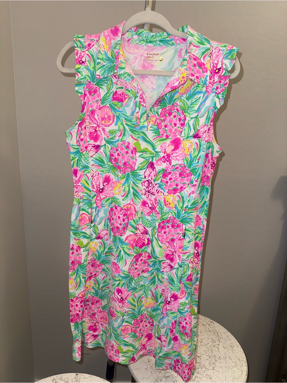 Sleeveless Pineapple Floral Golf/Tennis Dress in Pink & Green